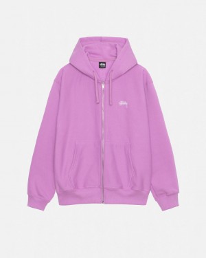 Purple Men's Stussy Stock Logo Zip Hood Sweatshirts Philippines | WEP-5547