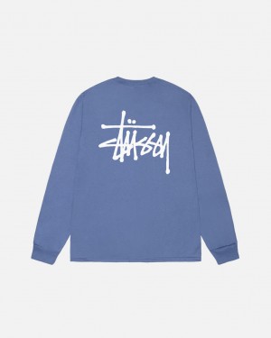 Royal Blue Men's Stussy Basic Stussy Ls Tees Philippines | WQB-8377