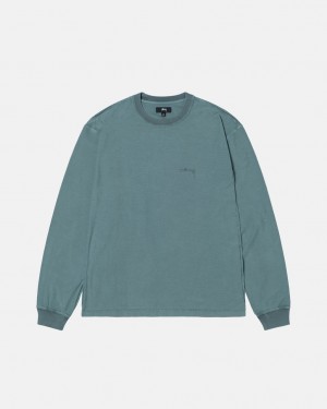 Turquoise Men's Stussy Lazy Ls Tee Tops Philippines | QEP-7445