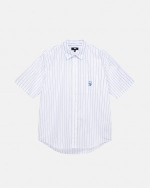 White Men's Stussy Boxy Striped Shirts Philippines | XRA-5328