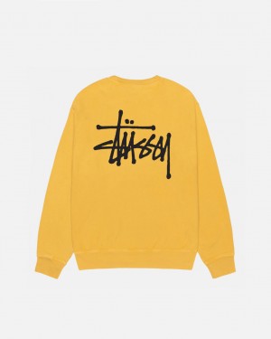 Yellow Men's Stussy Basic Stussy Crew Pigment Dyed Sweatshirts Philippines | EDJ-2569