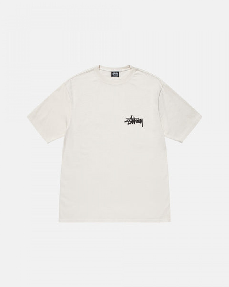 Beige Men's Stussy Old Phone Tee Pigment Dyed Tees Philippines | HWK-6988