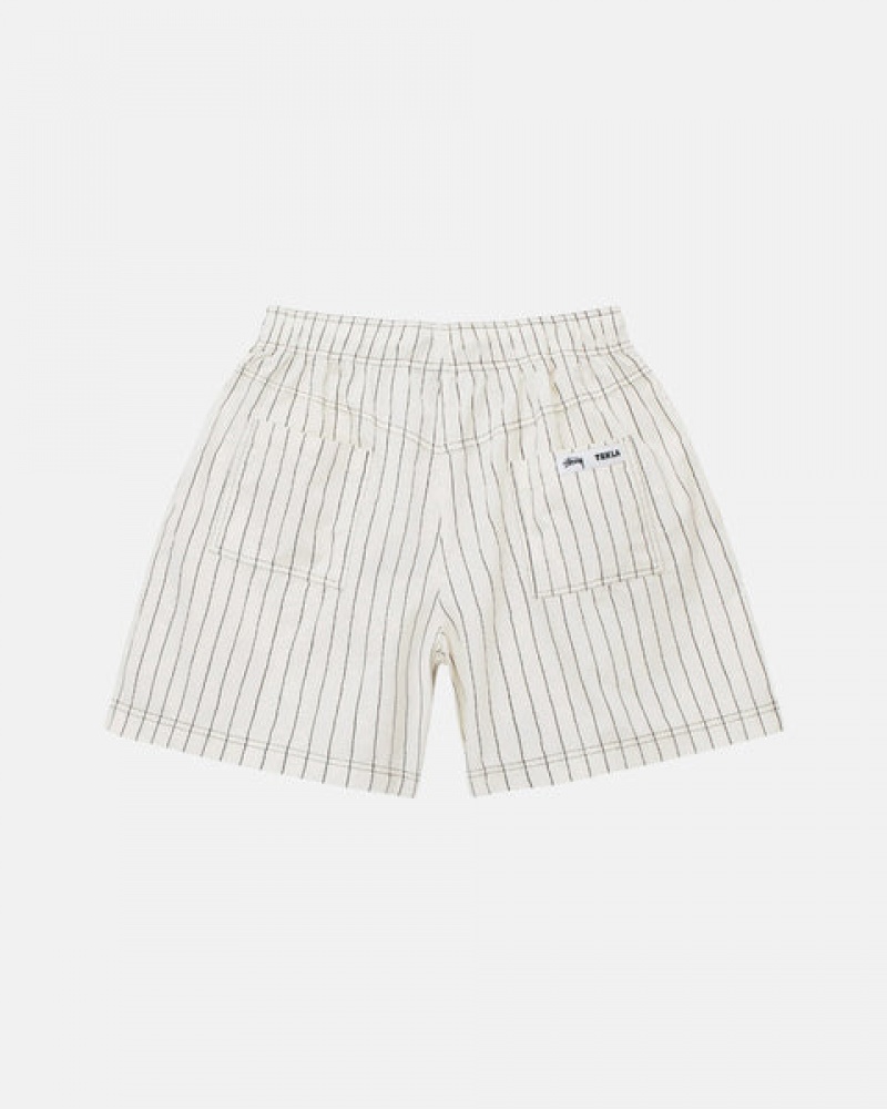 Beige Men's Stussy Tekla Poplin Pyjama Shorts Philippines | MYC-1319