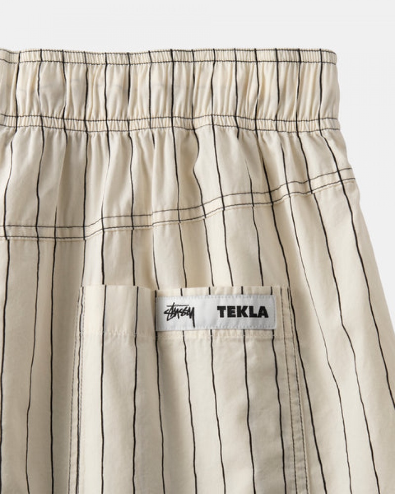 Beige Men's Stussy Tekla Poplin Pyjama Shorts Philippines | MYC-1319