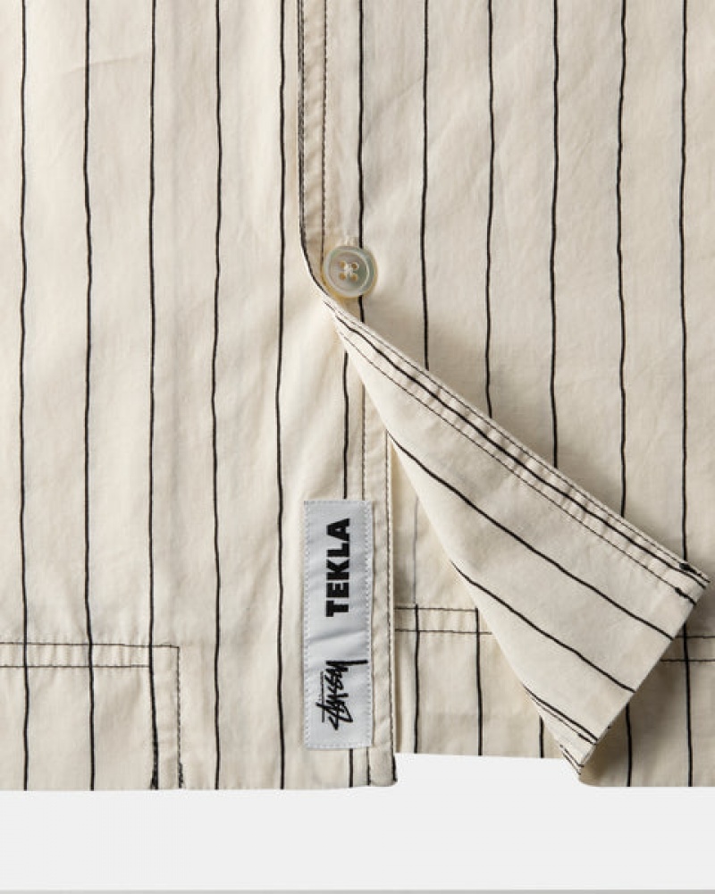 Beige Men's Stussy Tekla Poplin Pyjama Shirts Philippines | JXQ-8095