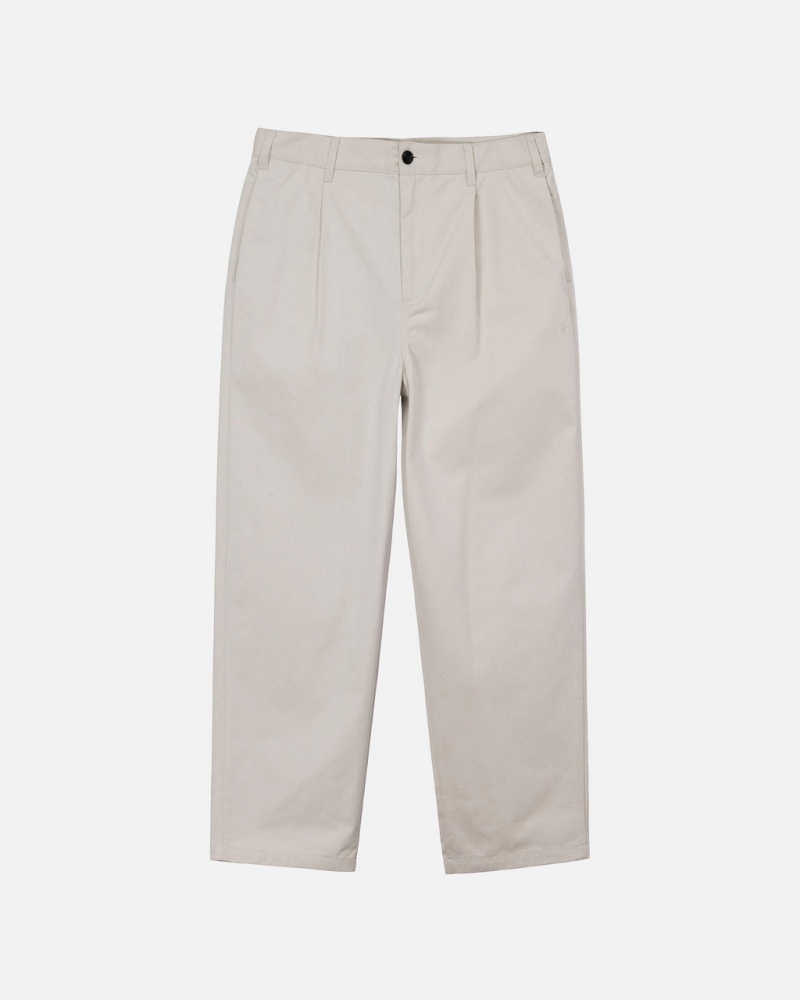 Beige Men\'s Stussy Twill Volume Pleated Trouser Pants Philippines | QNK-2415