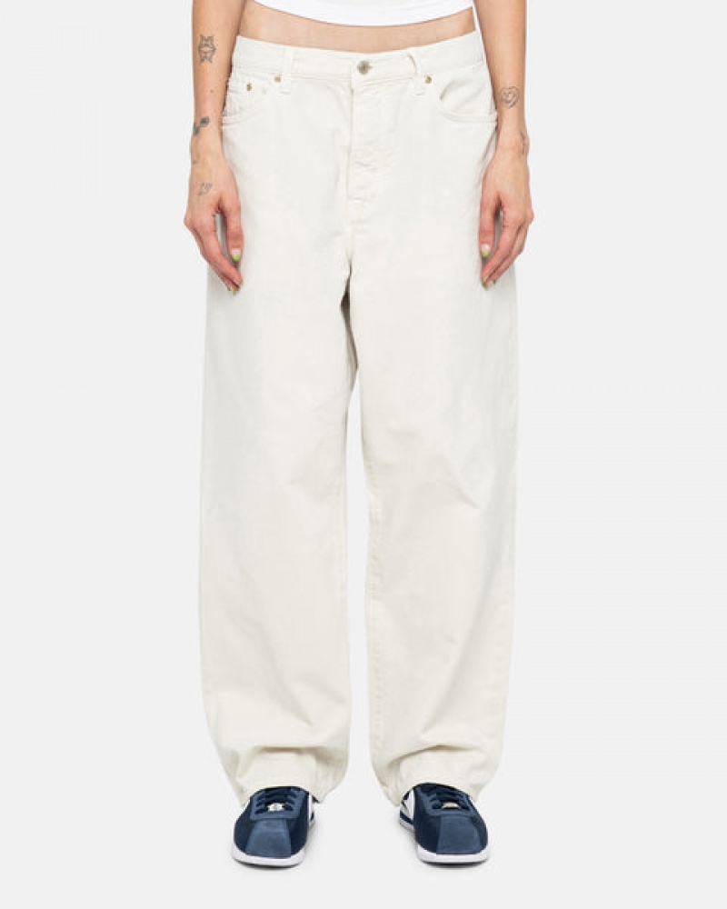 Beige Women's Stussy Big Ol' Jean Washed Canvas Pants Philippines | JEU-9714