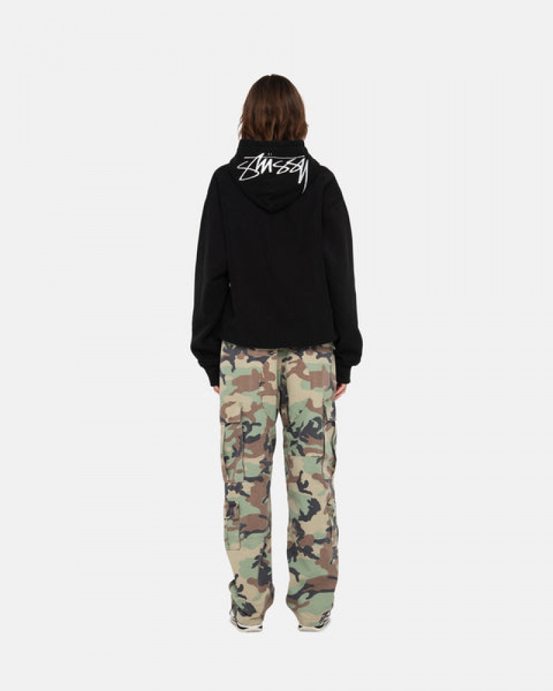 Black Men's Stussy Back Hood Applique Hoodie Philippines | QKI-0516