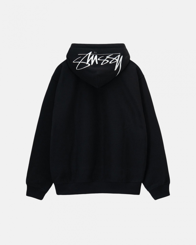 Black Men\'s Stussy Back Hood Applique Hoodie Philippines | QKI-0516