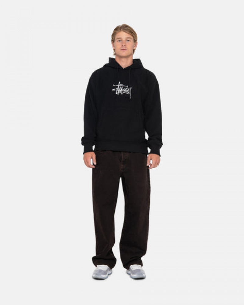 Black Men's Stussy Basic Applique Hoodie Philippines | CPN-6327