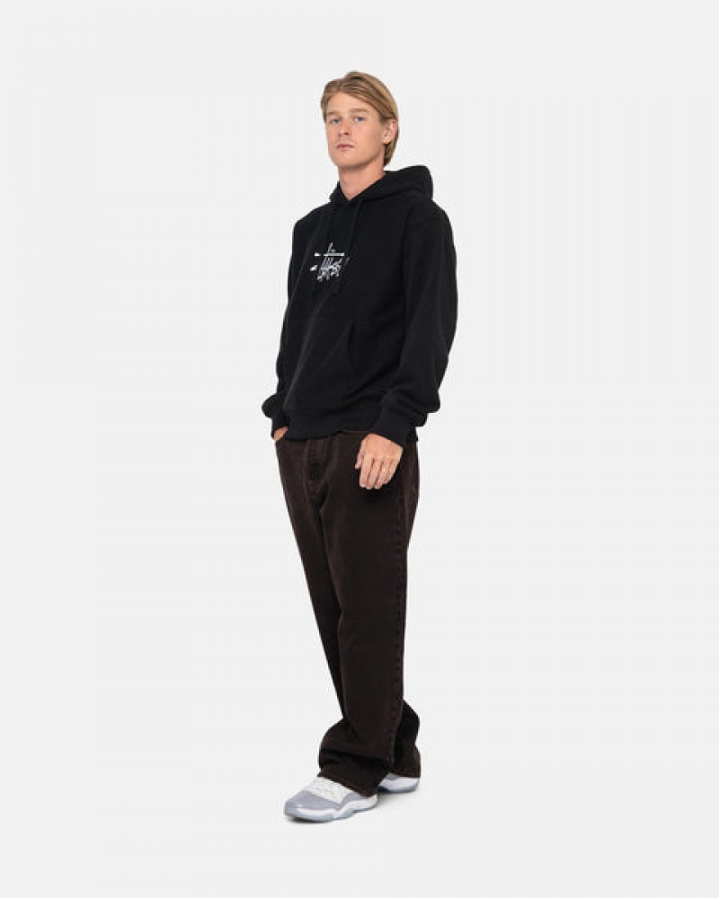 Black Men's Stussy Basic Applique Hoodie Philippines | CPN-6327