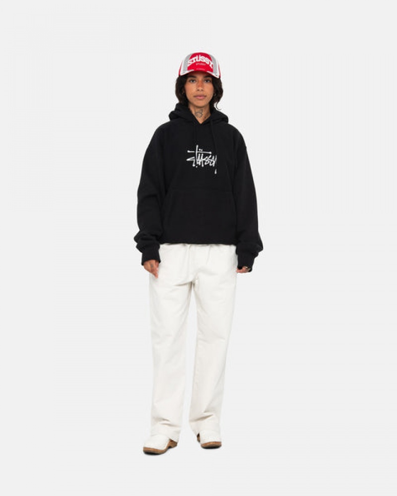 Black Men's Stussy Basic Applique Hoodie Philippines | CPN-6327