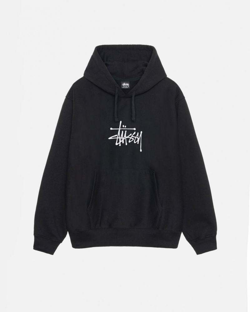 Black Men\'s Stussy Basic Applique Hoodie Philippines | CPN-6327