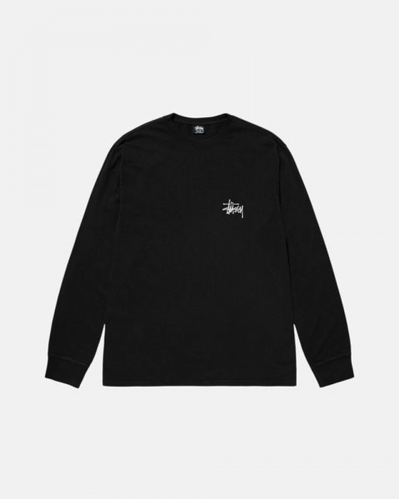 Black Men's Stussy Basic Stüssy Pigment Dyed Ls Tees Philippines | YPR-1951