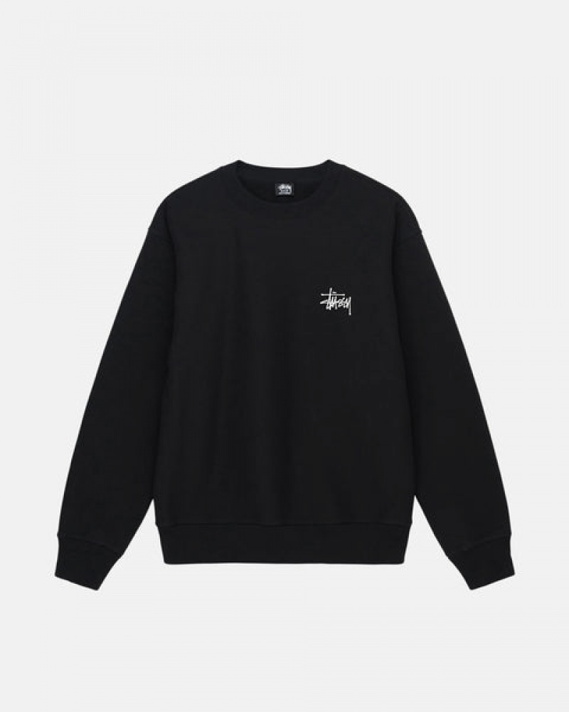 Black Men's Stussy Basic Stussy Crew Sweatshirts Philippines | LED-8876