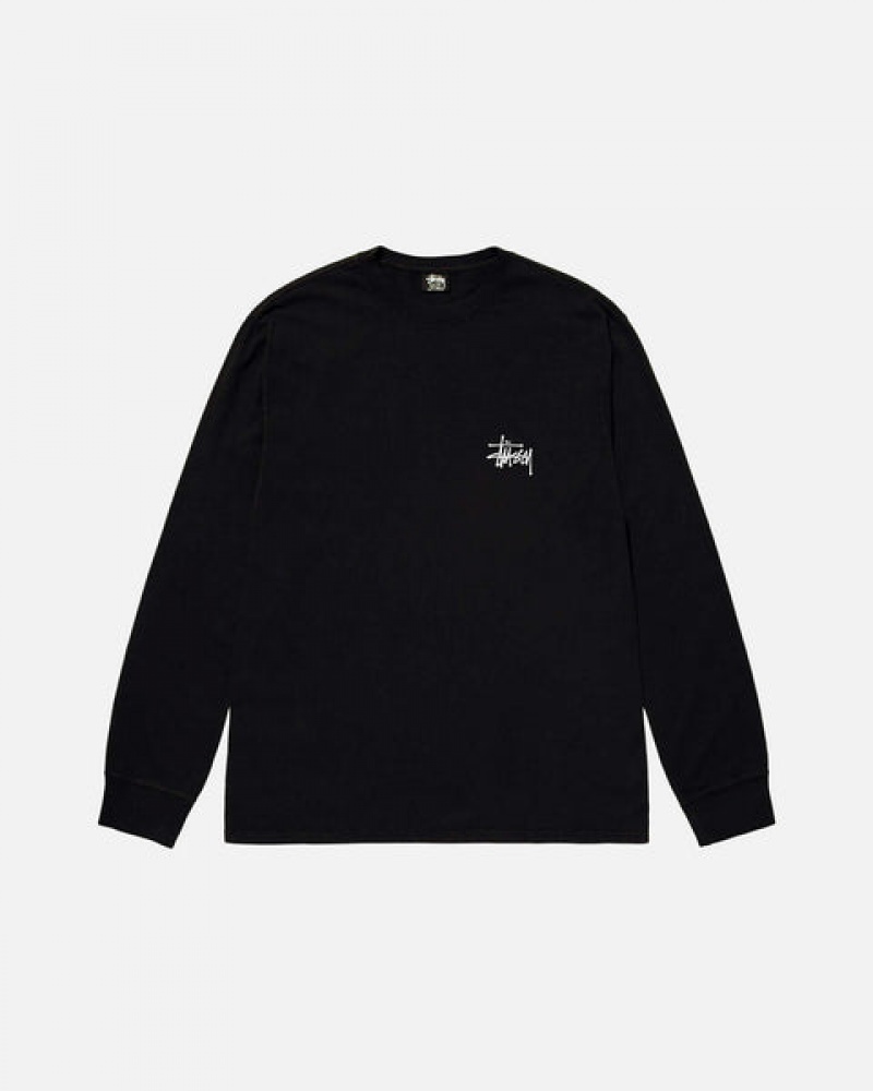 Black Men's Stussy Basic Stussy Ls Tees Philippines | XRT-1000