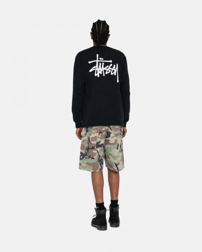 Black Men's Stussy Basic Stussy Ls Tees Philippines | XRT-1000