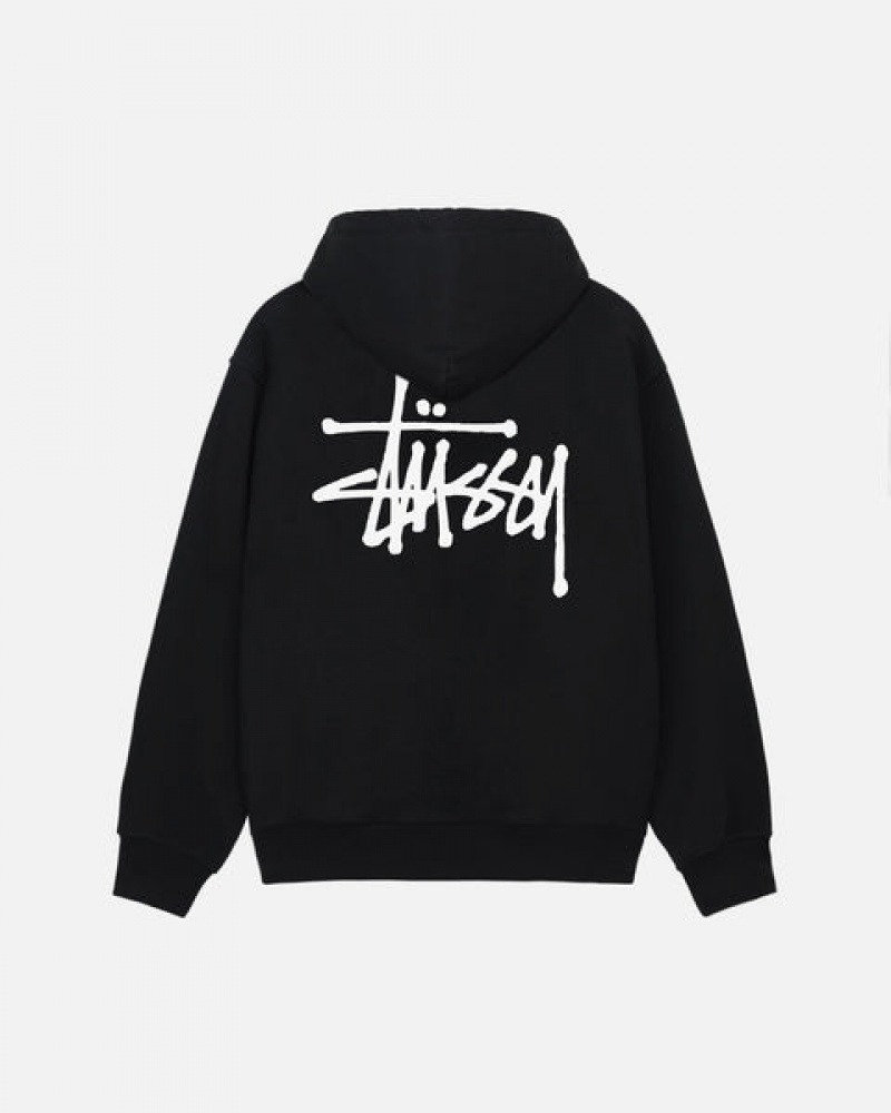 Black Men's Stussy Basic Stussy Zip Hoodie Philippines | VNA-3889