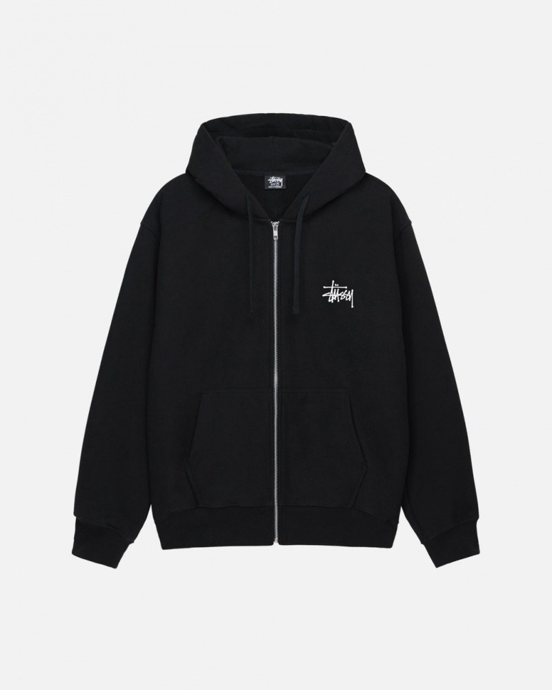 Black Men\'s Stussy Basic Stussy Zip Hoodie Philippines | VNA-3889