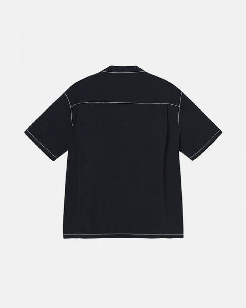 Black Men's Stussy Contrast Pick Stitched Shirts Philippines | NGP-3123