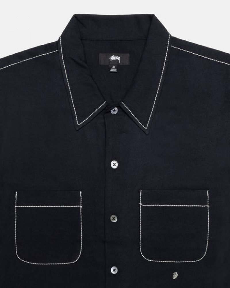 Black Men's Stussy Contrast Pick Stitched Shirts Philippines | NGP-3123