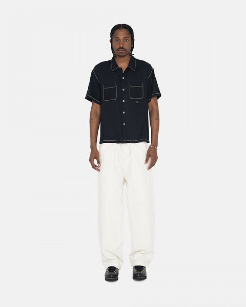 Black Men's Stussy Contrast Pick Stitched Shirts Philippines | NGP-3123