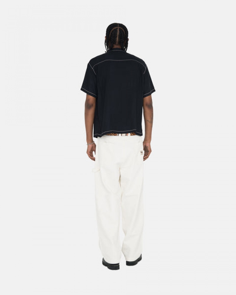 Black Men's Stussy Contrast Pick Stitched Shirts Philippines | NGP-3123