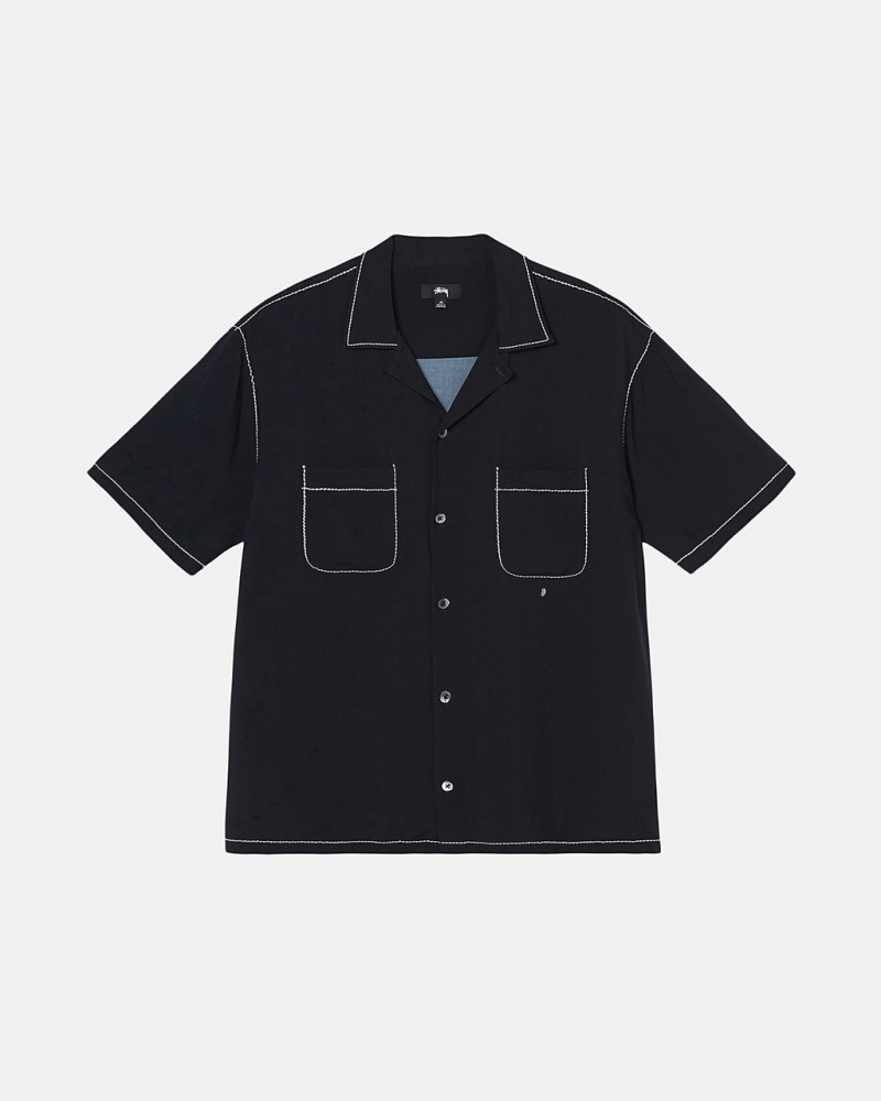 Black Men\'s Stussy Contrast Pick Stitched Shirts Philippines | NGP-3123