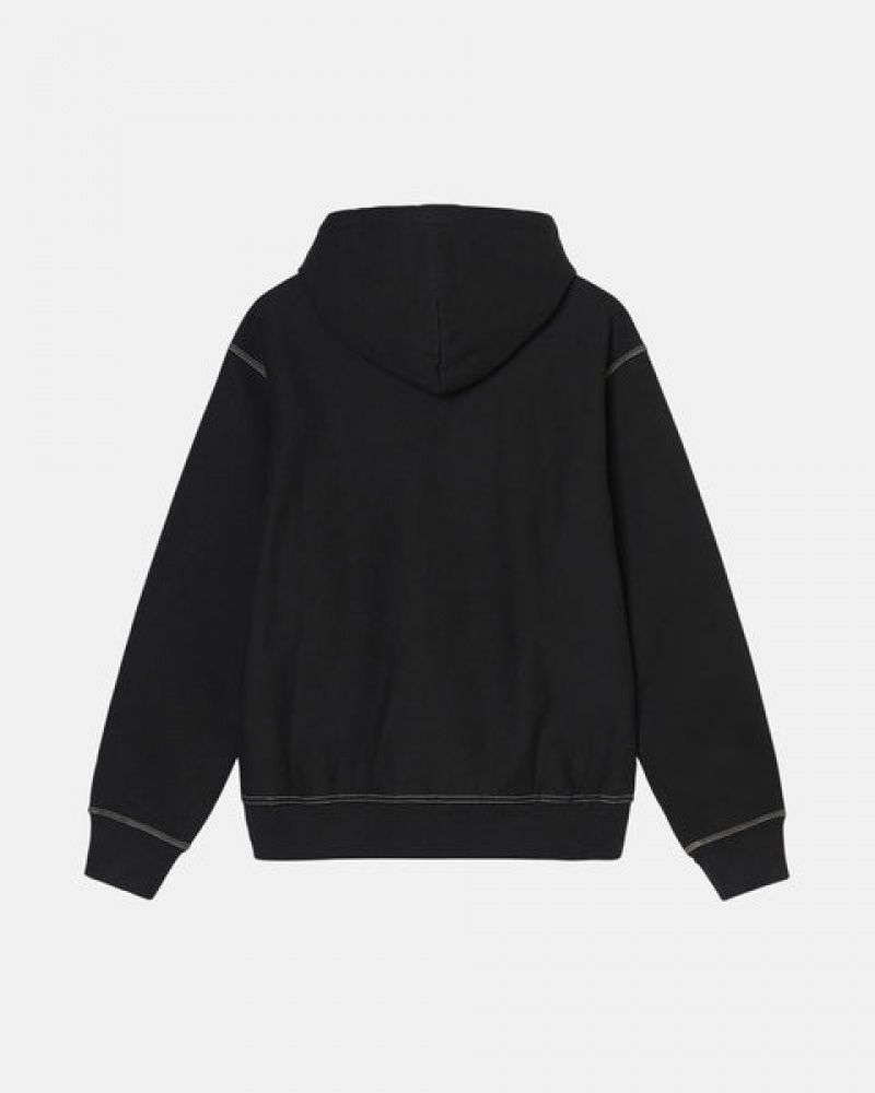 Black Men's Stussy Contrast Stitch Label Hoodie Philippines | AGR-9618