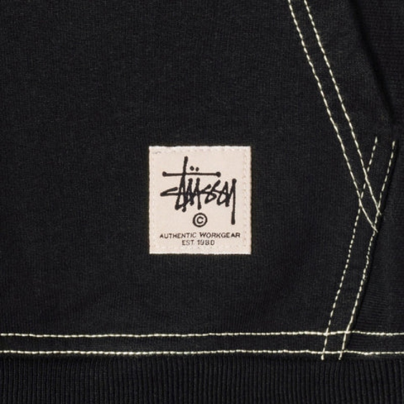 Black Men's Stussy Contrast Stitch Label Hoodie Philippines | AGR-9618