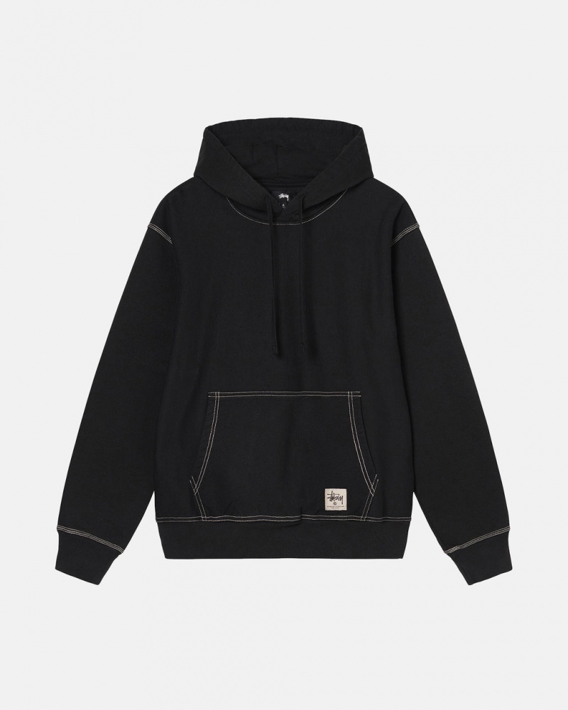 Black Men\'s Stussy Contrast Stitch Label Hoodie Philippines | AGR-9618