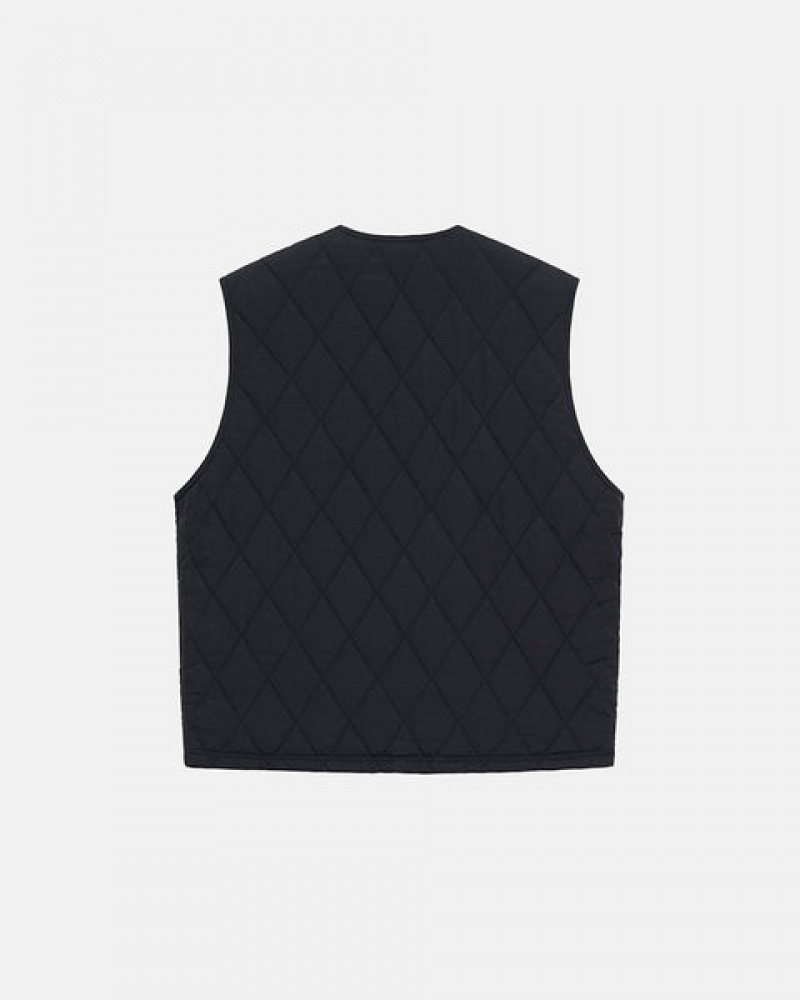 Black Men's Stussy Diamond Quilted Vest Philippines | VYA-1886