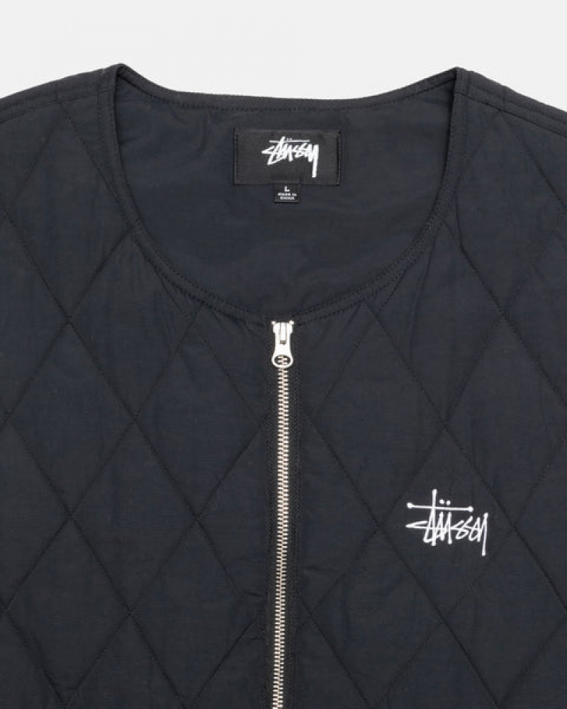 Black Men's Stussy Diamond Quilted Vest Philippines | VYA-1886