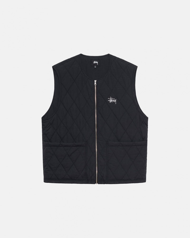 Black Men\'s Stussy Diamond Quilted Vest Philippines | VYA-1886