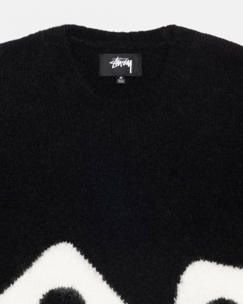 Black Men's Stussy Dice Fuzzy Crew Sweaters Philippines | ABC-0258