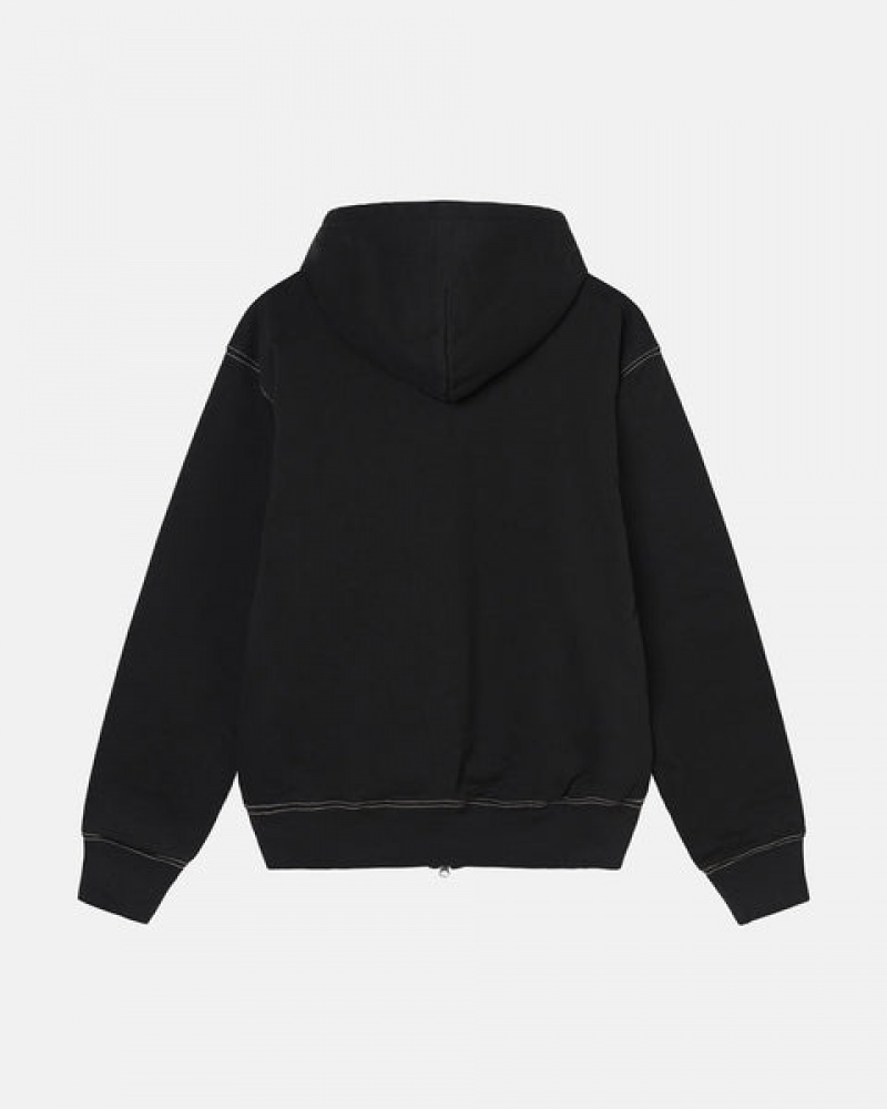 Black Men's Stussy Double Face Label Zip Hoodie Philippines | CSH-8403