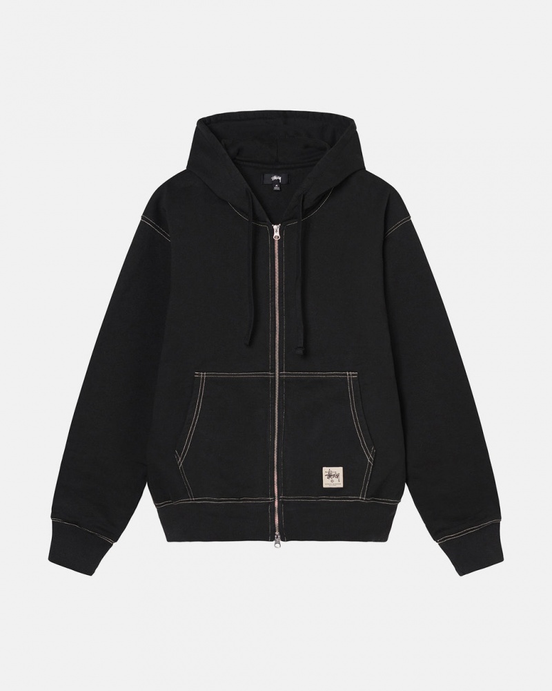 Black Men\'s Stussy Double Face Label Zip Hoodie Philippines | CSH-8403