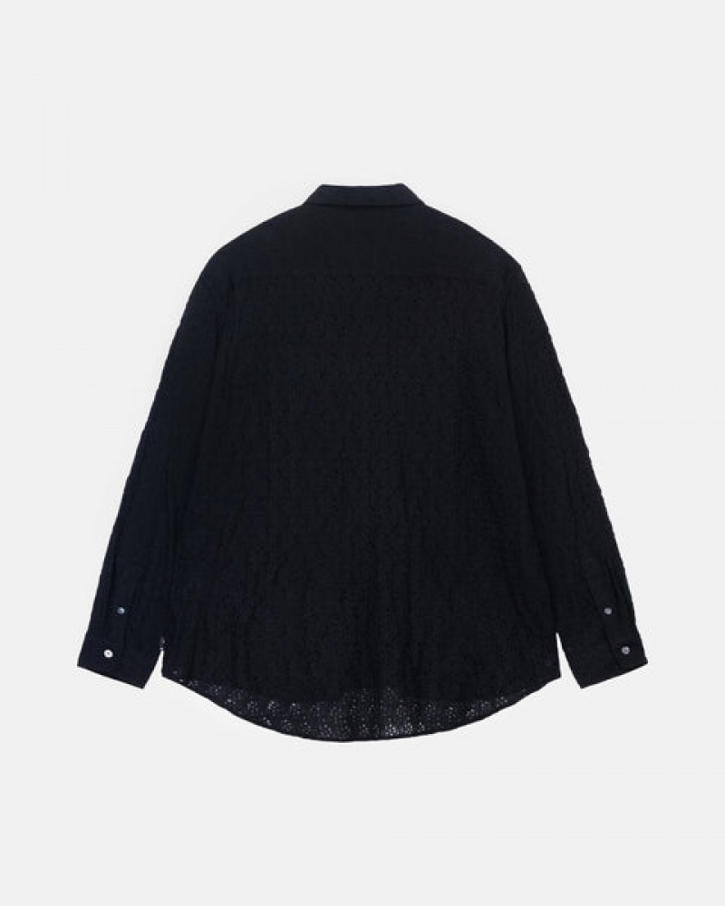 Black Men's Stussy Lace Ls Shirts Philippines | QTZ-1347