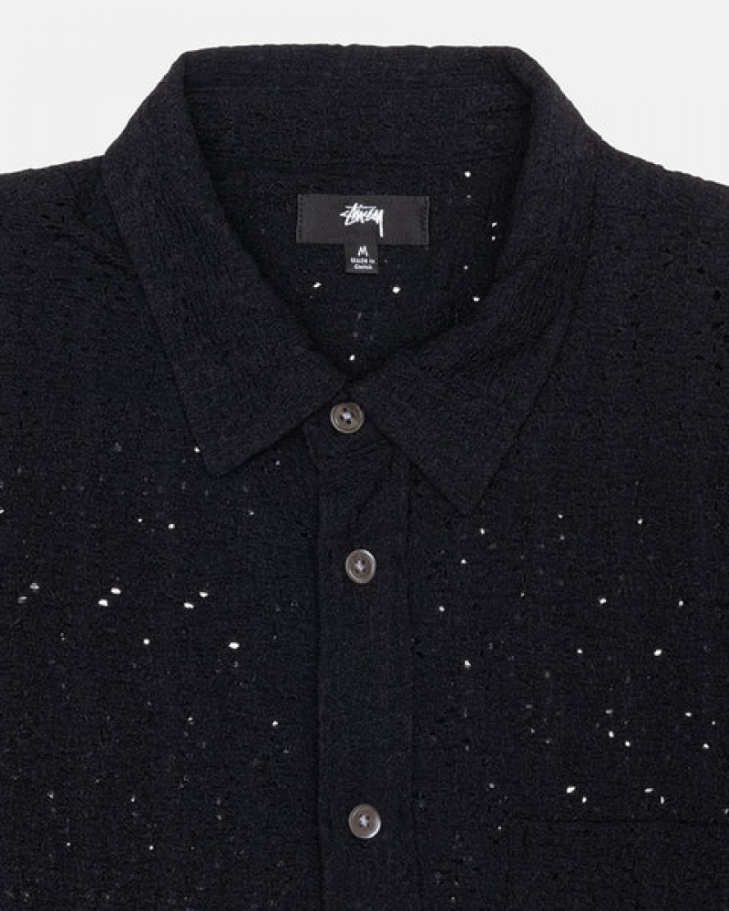 Black Men's Stussy Lace Ls Shirts Philippines | QTZ-1347