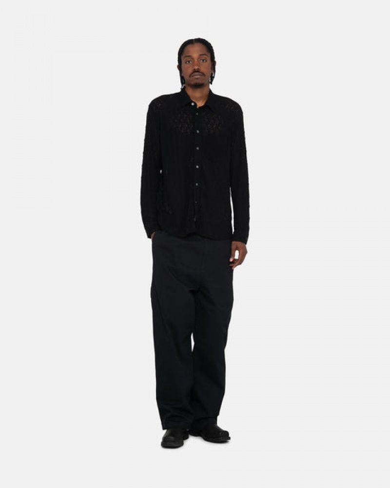 Black Men's Stussy Lace Ls Shirts Philippines | QTZ-1347