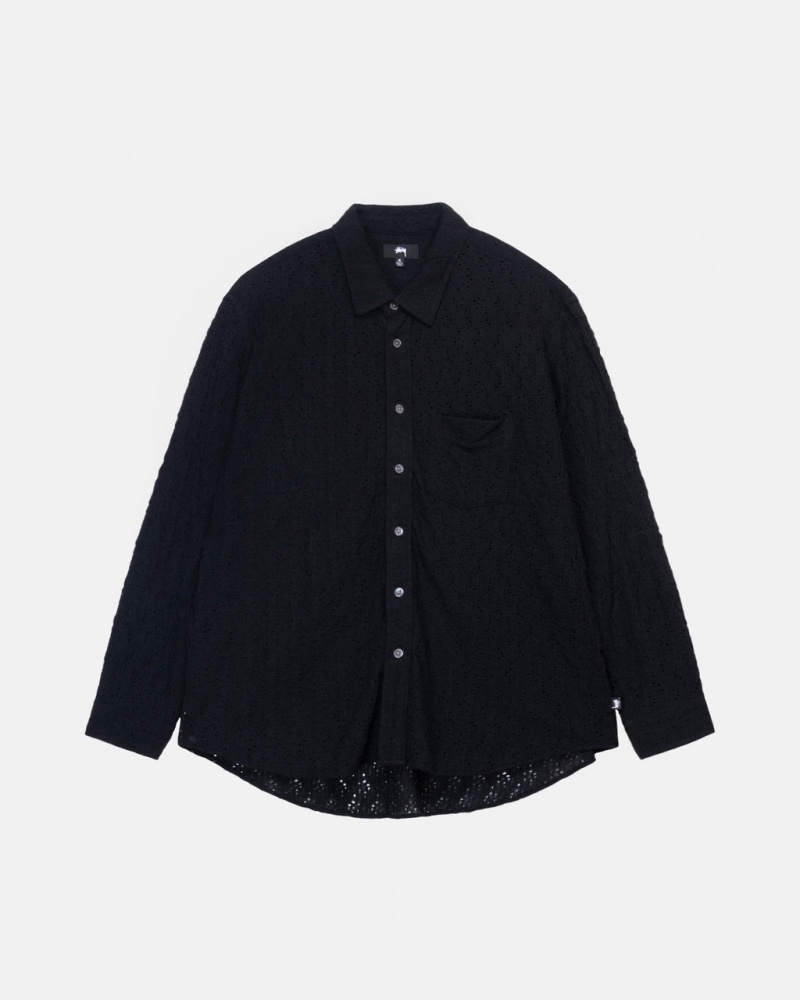 Black Men\'s Stussy Lace Ls Shirts Philippines | QTZ-1347