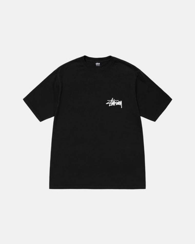 Black Men's Stussy Old Phone Tee Pigment Dyed Tees Philippines | CDO-6421