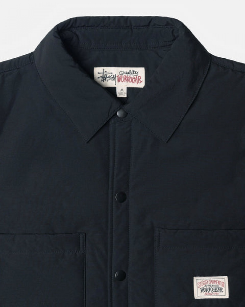 Black Men's Stussy Padded Tech Over Shirt Jackets Philippines | PSZ-8069