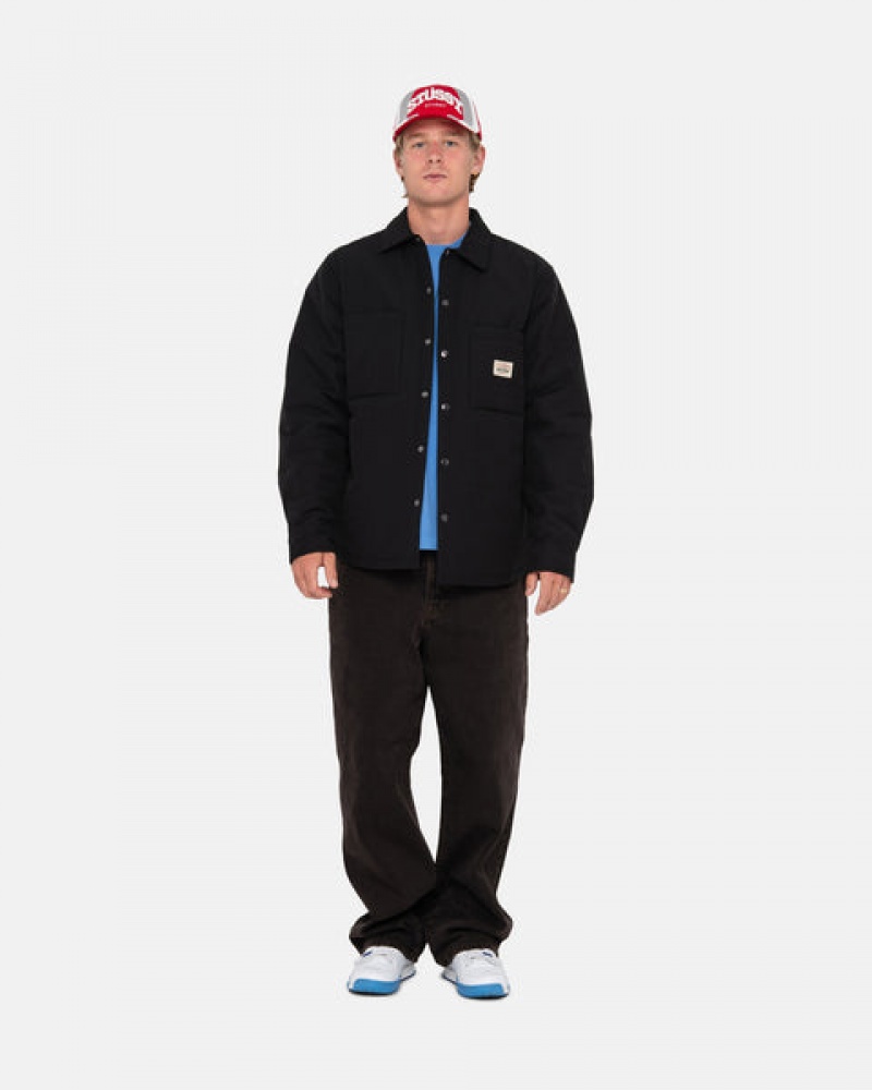 Black Men's Stussy Padded Tech Over Shirt Jackets Philippines | PSZ-8069