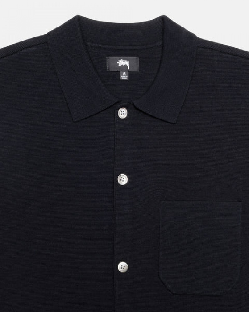 Black Men's Stussy Perforated Swirl Knit Shirts Philippines | URS-4781