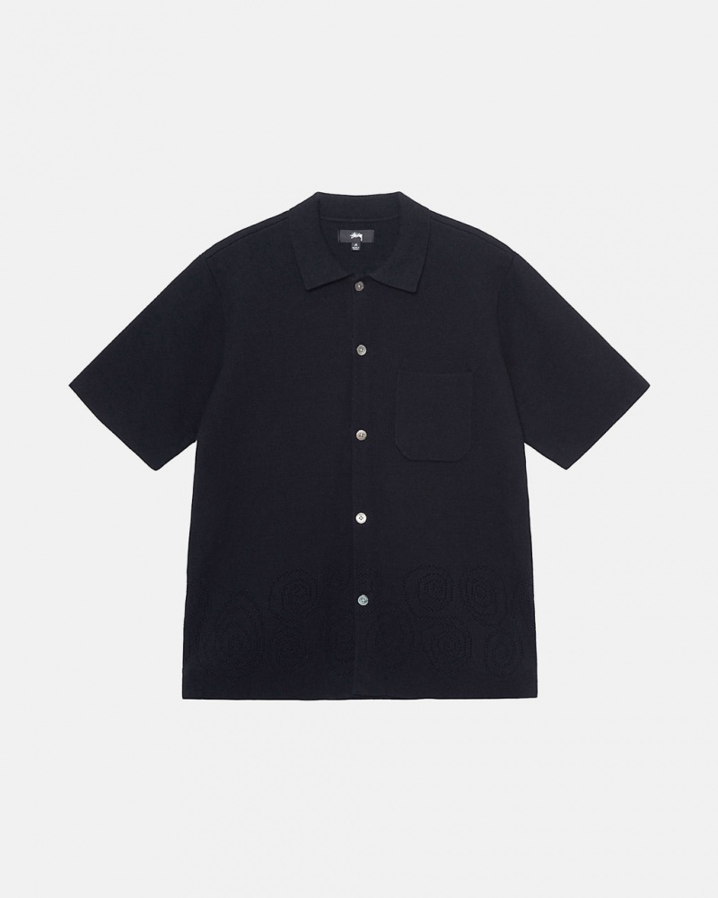 Black Men\'s Stussy Perforated Swirl Knit Shirts Philippines | URS-4781