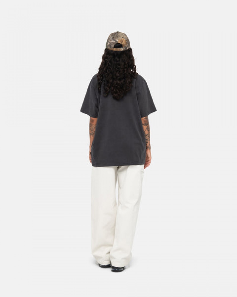 Black Men's Stussy Pigment Dyed Crew Tees Philippines | UNF-9642