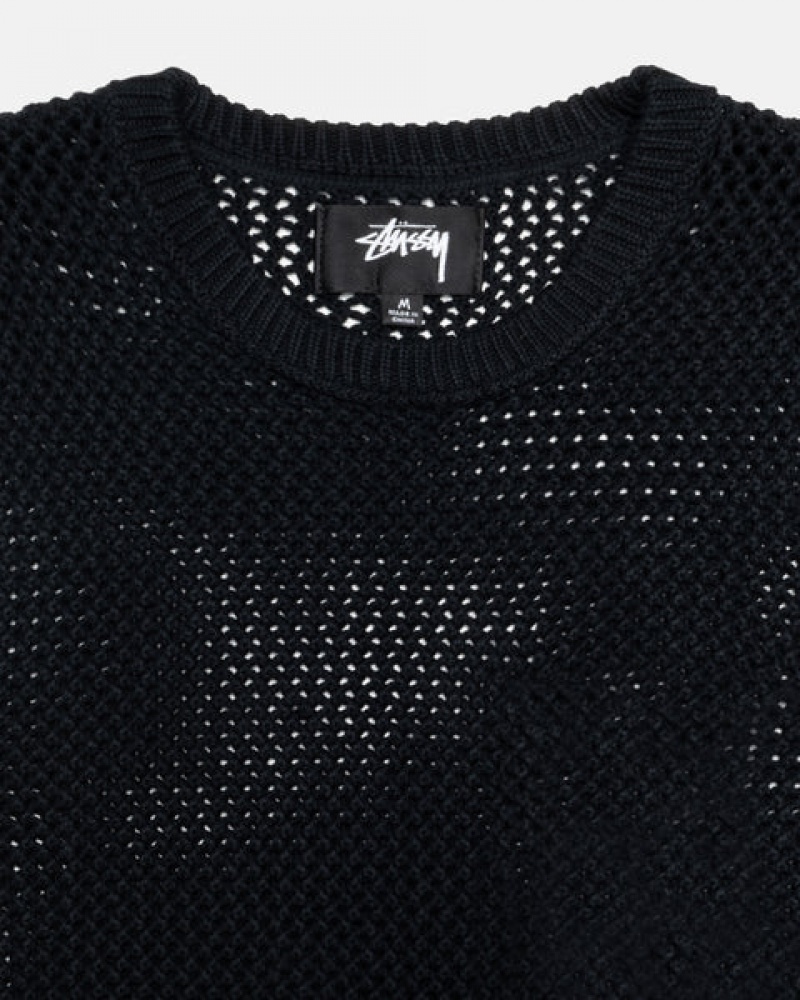 Black Men's Stussy Pigment Dyed Loose Gauge Knit Sweaters Philippines | TTZ-7765