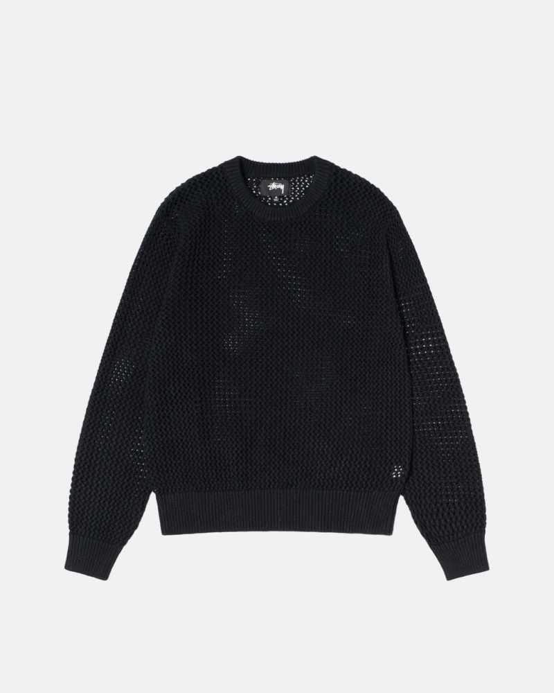 Black Men\'s Stussy Pigment Dyed Loose Gauge Knit Sweaters Philippines | TTZ-7765