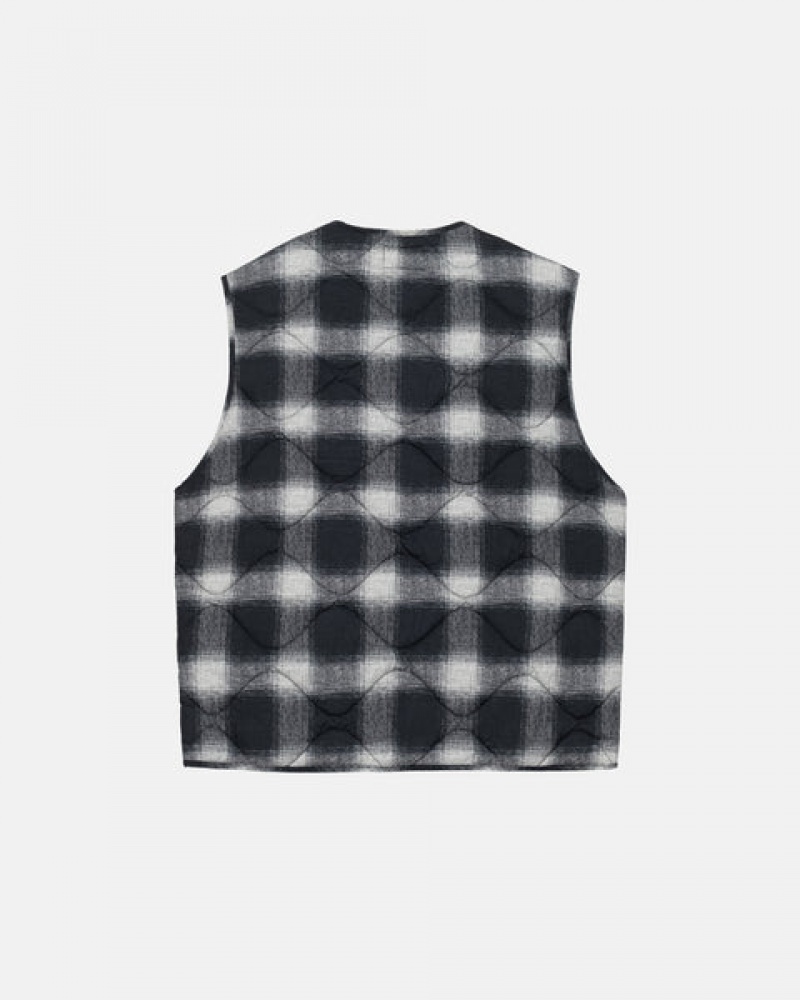 Black Men's Stussy Plaid Nylon Liner Vest Philippines | PKF-0651